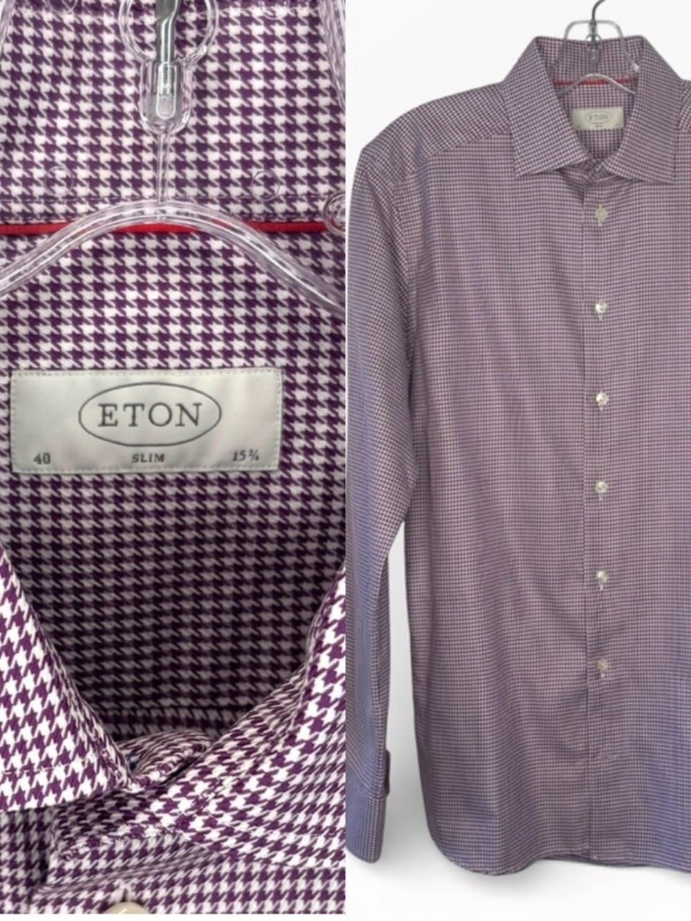 Eton Cambridge slim fit dress shirt grape +White Houndstooth 15 3/4” corporate
